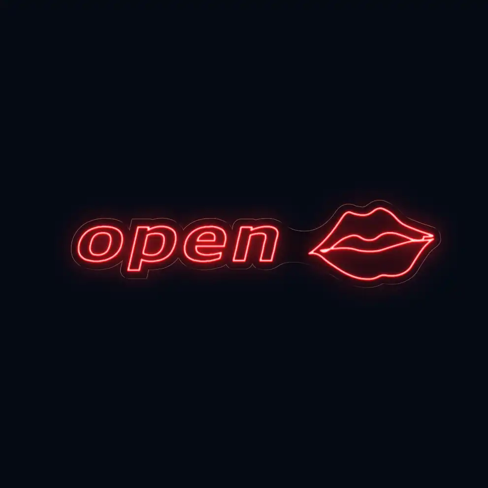 Open for business with lips neon sign sample